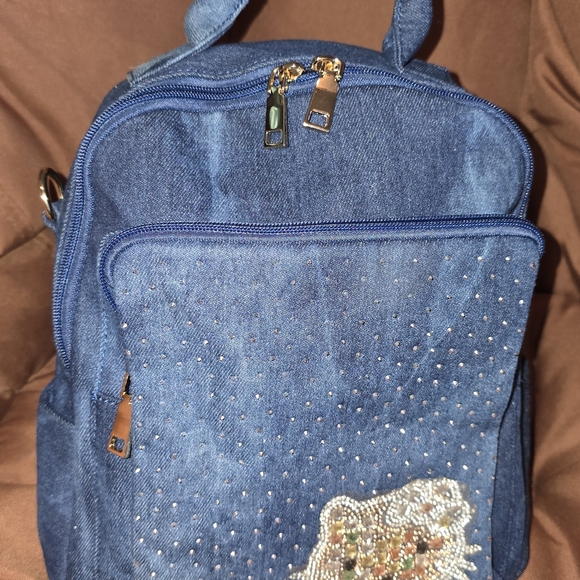 Denim Blue Backpack with Rhinestone Design main image 4